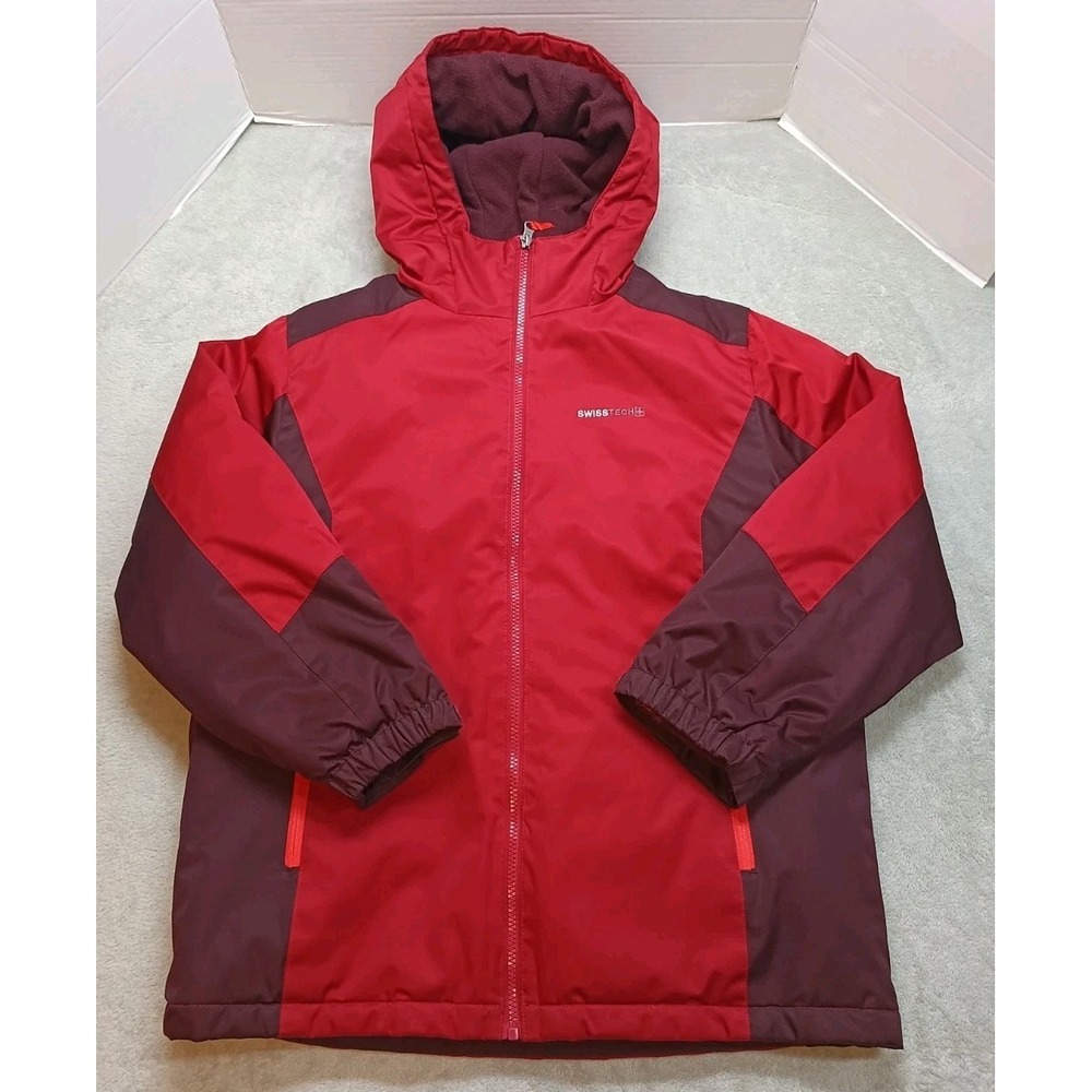Swiss Tech Youth Red Maroon 3-in-1 Ski Jacket Removable Fleece Liner Sz XL 14/16